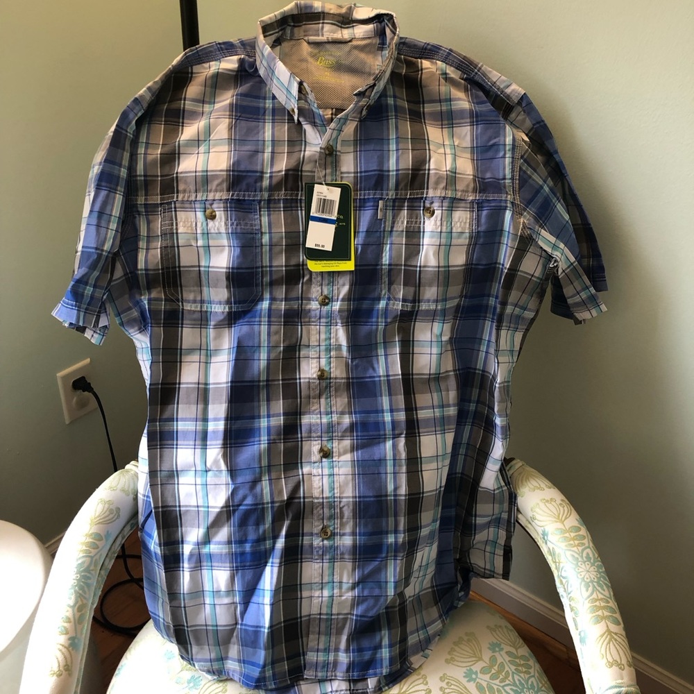 G.H. Bass Short Sleeve Turbo Dry Sun Blocker Button Down Shirt XL New with Tags